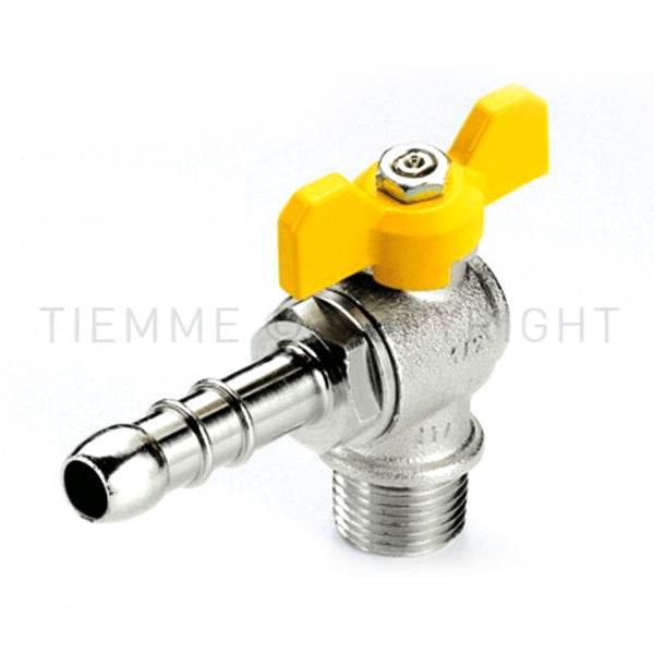 Valvola a squadra tiemme a squadra per gas 1/2"x13 con portagomma e leva 2220004
