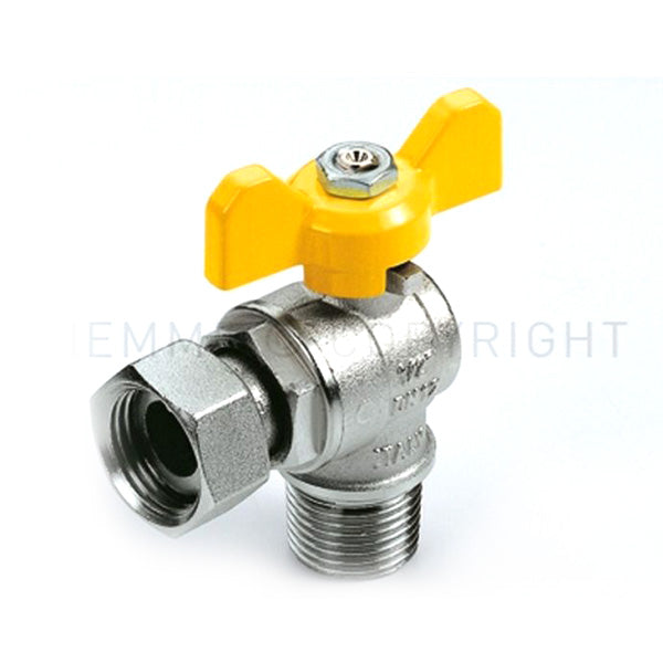 Valvola a squadra tiemme per gas 3/4"m x 3/4"f con leva gialla 2220010