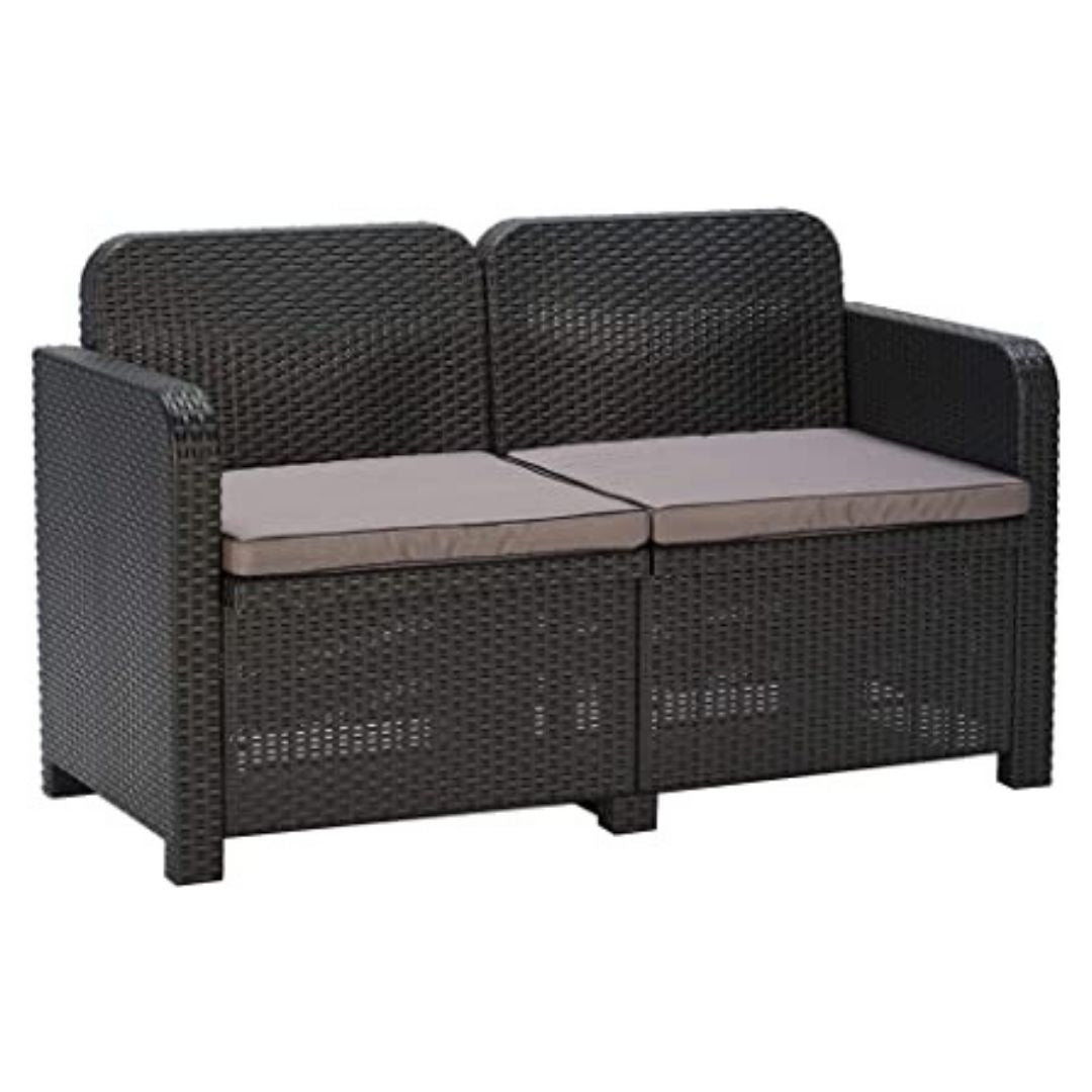 Salotto da giardino in polirattan 3 pezzi completo di cuscini