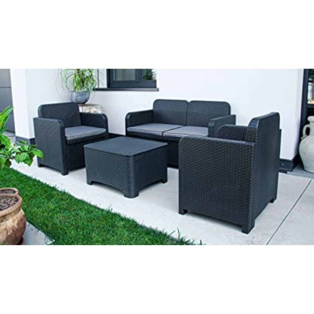 Salotto da giardino in polirattan 3 pezzi completo di cuscini