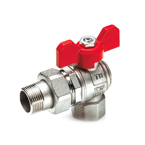 Valvola a squadra tiemme m/f 3/4" con leva a farfalla e bocchettone 2120005