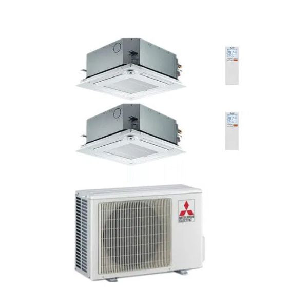 CLIMATIZZATORE MITSUBISHI CASSETTA A 4 VIE DUALSPLIT 12000+12000+MXZ-2F53VF INVERTER R-32