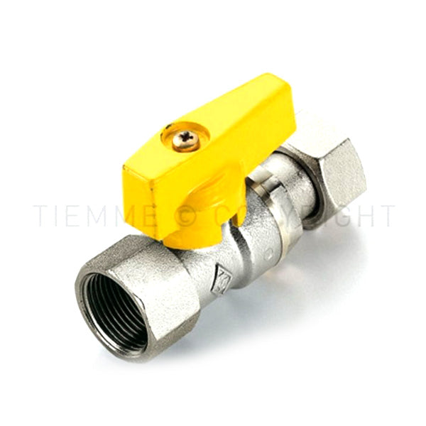 Valvola diritta tiemme per gas 1/2"f con girello e leva gialla 2220011