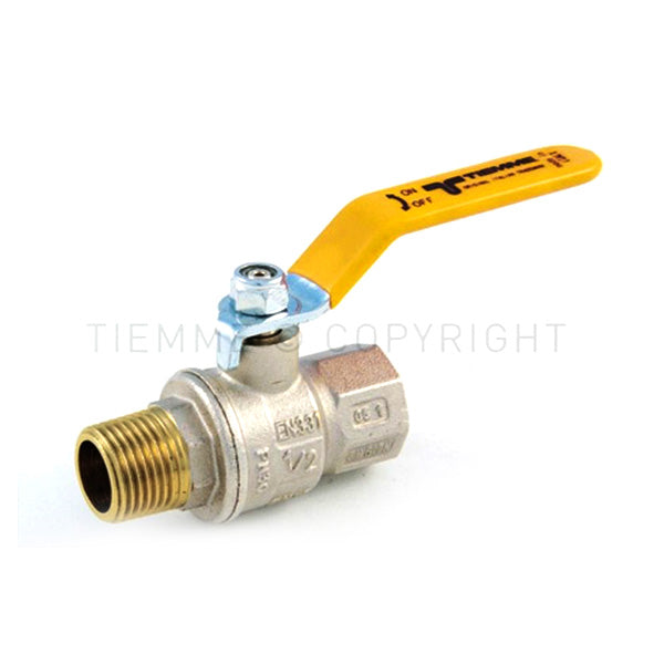 Valvola tiemme uragano per gas m/f 1"1/2 con leva gialla 2210023