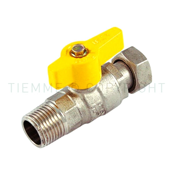 Valvola diritta tiemme per gas 1/2" con girello e leva gialla 2220007