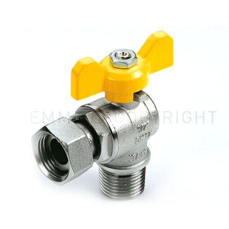 Valvola a squadra tiemme per gas 3/4"m x 3/4"f con leva gialla 2220010