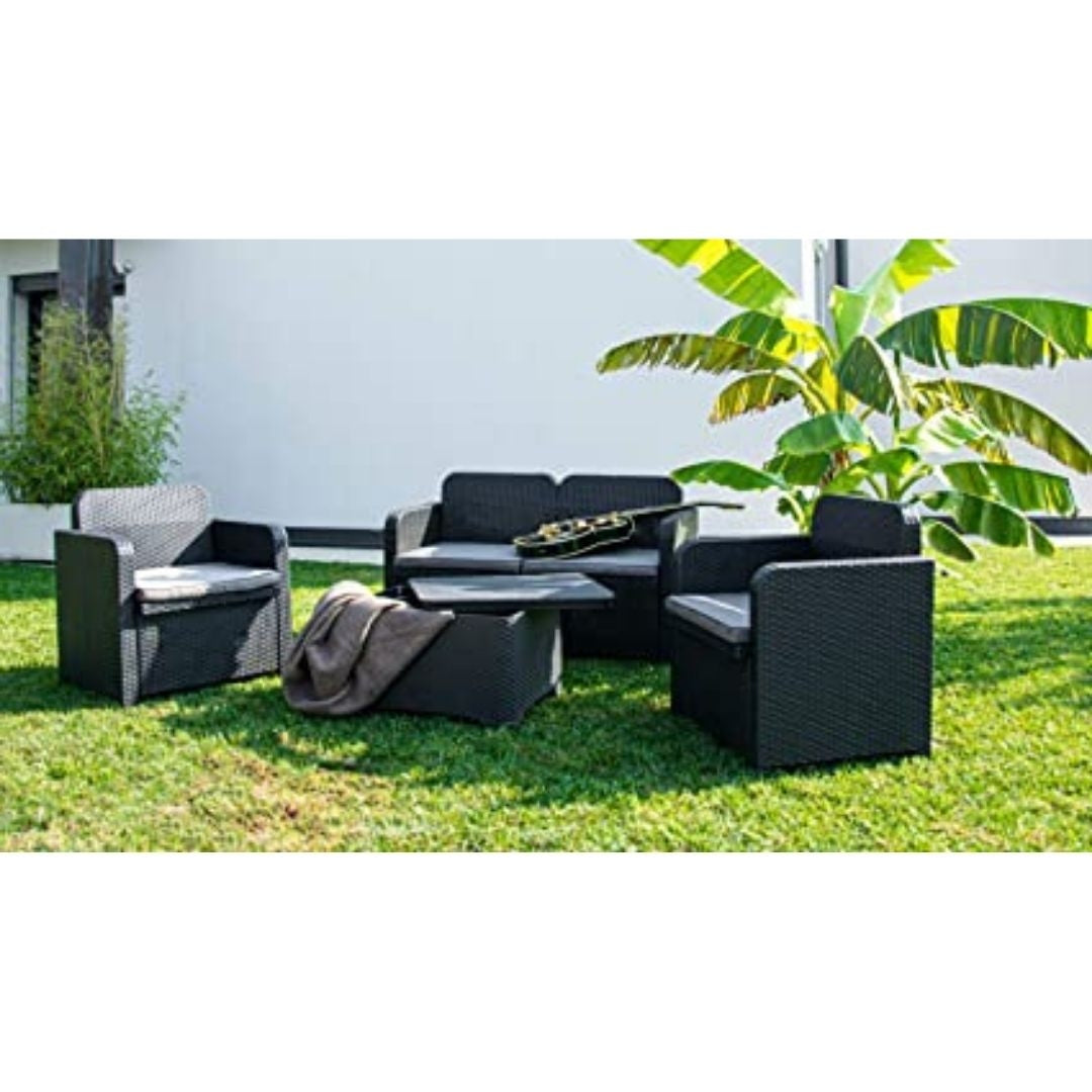 Salotto da giardino in polirattan 3 pezzi completo di cuscini