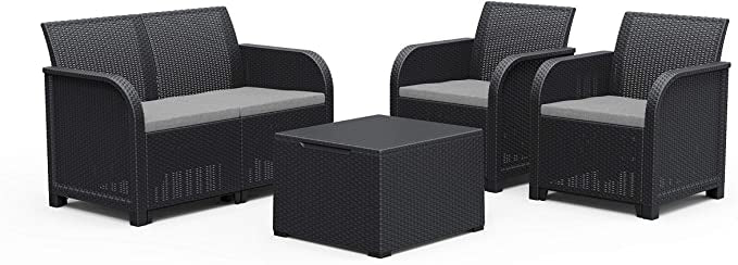 Salotto da giardino in polirattan 3 pezzi completo di cuscini