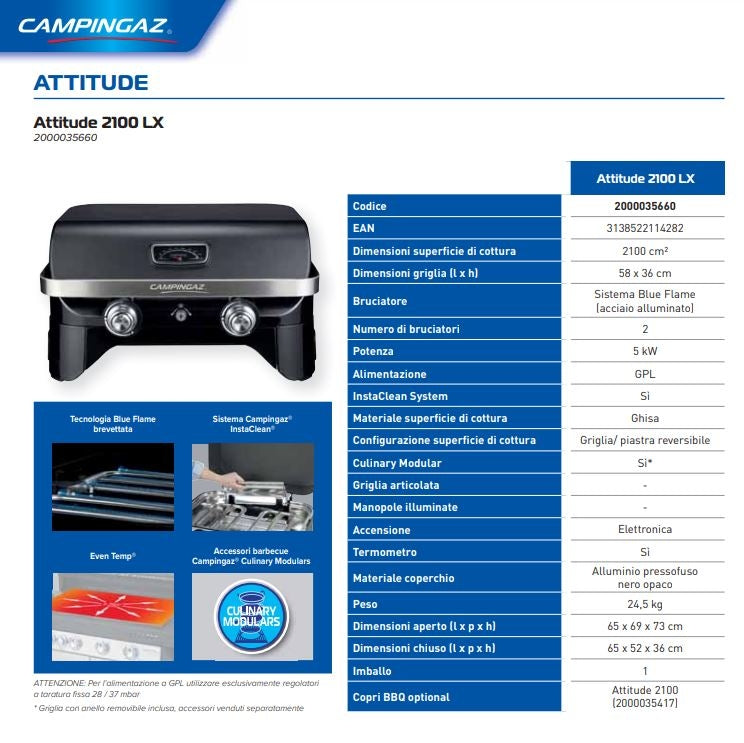 Barbecue da tavolo a gas con regolazione della fiamma ATTITUDE 2100LX