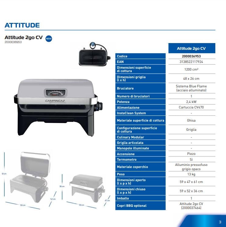 Barbecue a gas da tavolo per casa o camper ad alta efficienza ATTITUDE 2GO/CV