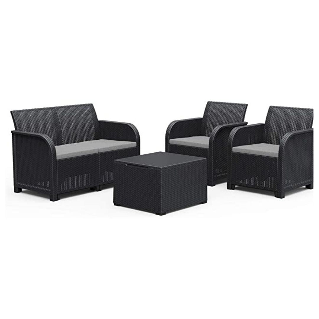 Salotto da giardino in polirattan 3 pezzi completo di cuscini